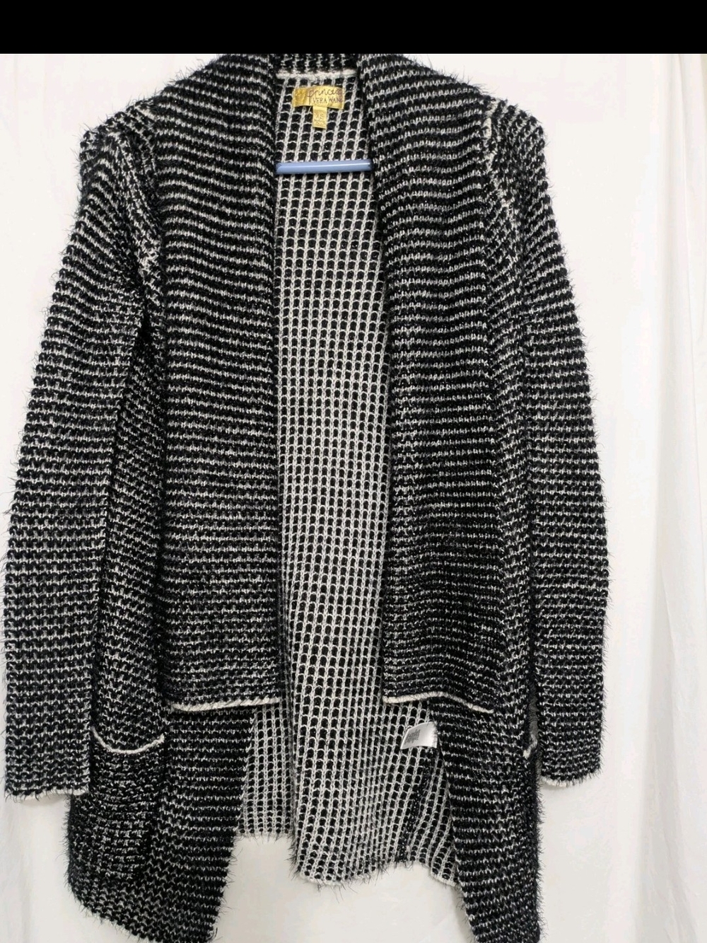 Princess Vera Wang Open Front Cardigan XS Black White Knit Sweater